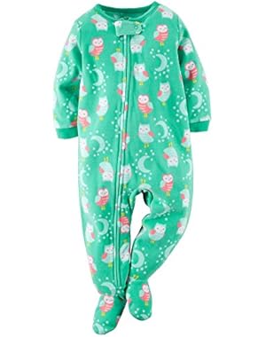 Baby Girls' 1-Piece Fleece PJs - Green - Owl Print - 24 Months