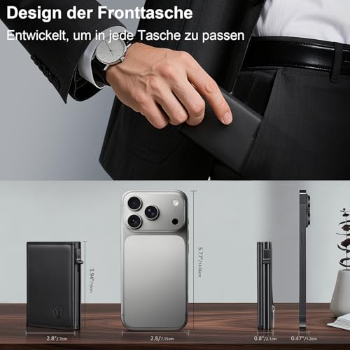 Geldbörse Herren, Slim Wallet Geldbeutel mit Münzfach & RFID Schutz, Leder Portmonee, 8 Fächer für Kreditkarten, Kartenetui Herren, Geschenke zum Vatertag - Schwarz