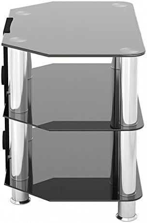 mahara Glass Corner TV Stand, Universal Black Glass TV Unit 60cm wide with Glass Shelves and Cable Management - Image 4