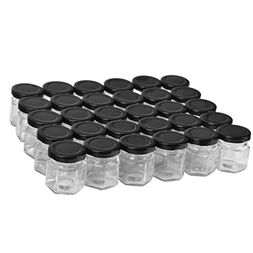 30 pack 1.5 oz 50ml Mini Clear Glass Jam Jars for Jam, Honey,candiesï¼ŒBaby Foods, DIY Magnetic Spice Jarsï¼ˆComes with black lidsï¼‰