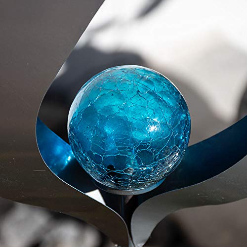 etc-shop LED Solar Außen Lampe Flammen Design silber Garten Beleuchtung Crackle Glas Kugel blau Terrassen Deko Leuchte – Bild 6
