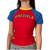 IDEWO Vintage Graphic Baby Tees for Women Brazil Shirt Y2k Tops Mexico Crop Jersey 2000s Summer Going Out Tops