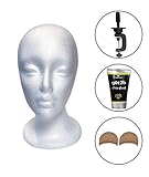 Styrofoam Mannequin Head with Female Face (Including Got 2b Ultra Glued Invincible Styling Hair Gel, Mannequin Wig Head Stand & Nude Beige Wig Caps) Wig Styling & Display Mannequin Kit