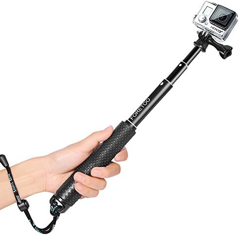 Foretoo GoPro Selfie Stick,19”Waterproof Hand Grip Adjustable Extension Monopod Pole for all Gopro Hero 6 5 4 3+3 2 1SJ6000/Xiaomi Yi/AKASO,SJCAM (with Wrist Strap and Screw)(19"Black)