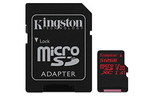 Kingston Digital SDCR/512GB Canvas React 512GB microSDXC Class 10 microSD Memory Card UHS-I 100MB/s R Flash Memory High Speed microSD Card with Adapter