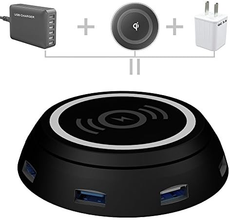 Charging Station 6-Port Desktop Charging Stand Qi Wireless Charger Pad for iPhone 8, Phone X,Samsung Galaxy Note8 S8 S8 Plus and all QI-Enabled Devices, Tablets and Other USB-Charged Devices
