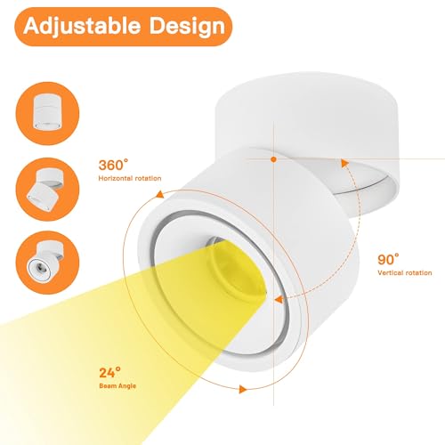 Adjustable LED Spotlight for Indoor - Dimmable 10W Ceiling Light Fixture with 3 Color Temperatures (3000K/4000K/5000K), High CRI93 for Living Rooms, Hallways, Galleries, 1200 Lumens - White-3CCT