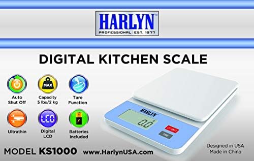 Best Kitchen Scale - Top Digital Food Scale - Ultra Thin & Light, Elegant White, 5 LB Capacity, Tare Function, Backlit LCD, Auto Shutoff by Harlyn (cooking, baking, jewelry weight, portion control)