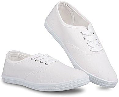 Women's Lace up Canvas Casual Basic Athletic Shoe Sneakers (6.5, White)