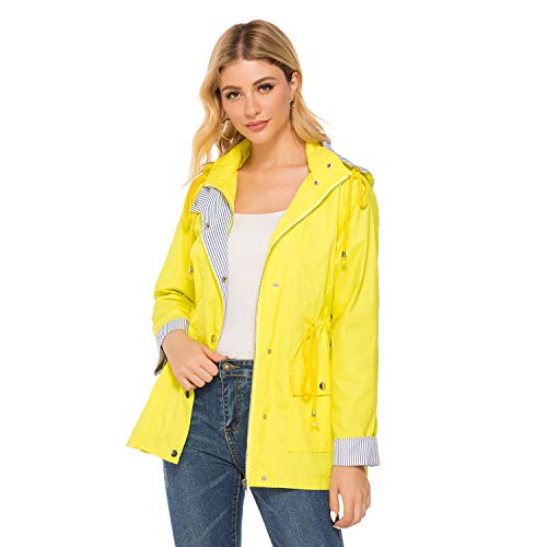 bedee Women's Raincoats Windbreaker RainJackets Waterproof Ourdoor Hooded Trench Coats Yellow