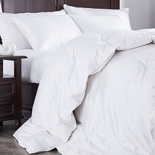 Elliz White Goose Down Blend Comforter 600 Fill Power, 100% Cotton Fabric 300 TC, Down Proof Baffle Boxes, White (Twin)