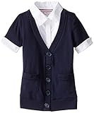 French Toast Little Girls' Cardigan Blouse 2 Fer, Navy, X-Small/4/5