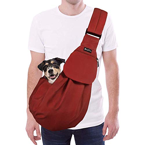 SlowTon Pet Dog Cat Hand Free Sling Carrier Shoulder Bag Adjustable Padded Shoulder Strap Tote Bag with Front Pocket Outdoor Travel Puppy Carrier for Walking Daily Use