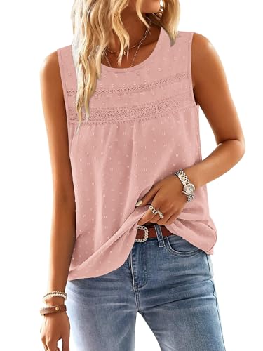 Magritta Womens Tunic Tops Summer Boho Shirts Crewneck Sleeveless Tank Tops Flowy Lace Hem Casual Loose Fit Blouses Clothing Light Pink Small at Amazon