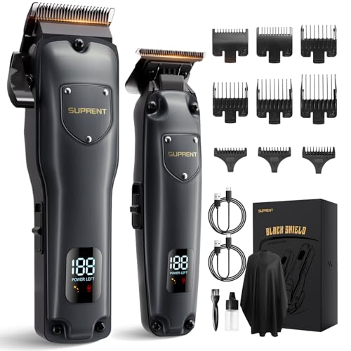 SUPRENT Mens Hair Clippers Cordless Rechargeable Hair Cutting Kits with LED Display Professional Hair Clipper and Trimmer for Barbers & Home Use