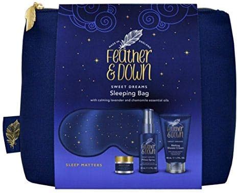 Feather & Down Sleeping Bag Gift Set (luxury eye mask, sleep balm, pillow spray and shower cream)