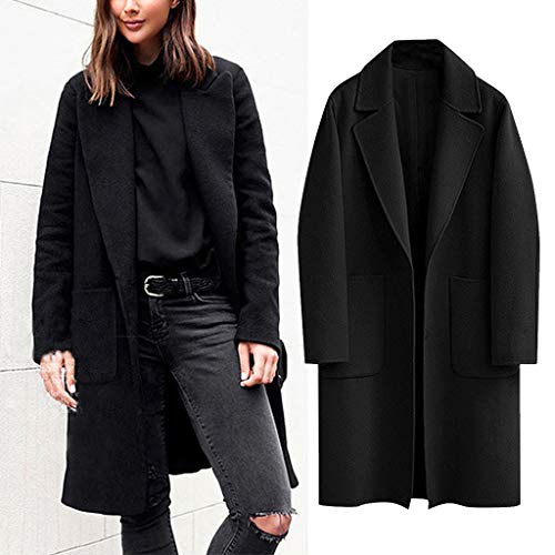 Simayixx Womens Winter Lapel Button Long Trench Coat Jacket Ladie sCardigan Parka Overcoat Outwear Black