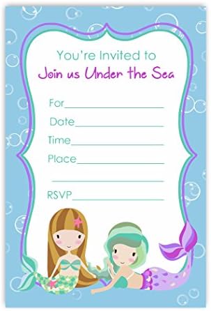 20 Mermaid Flat Invitations with Envelopes - Red Fox Tail
