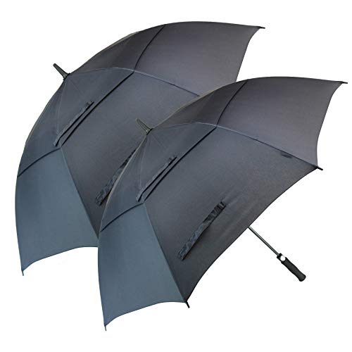 PFFY 2 PACKS 62 Inch Golf Umbrella for Men Automatic Open Windproof Extra Large Oversize Double Canopy Vented Waterproof Stick Umbrellas Black