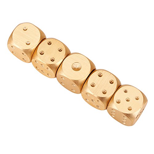 VGEBY1 5Pcs Game Dice, Aluminum Alloy Six Sides Spot Game Cube Accessories Cube Party Toys(Gold-Square Box)