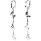 SLUYNZ 925 Sterling Silver Butterfly Dangle Earrings Tassel for Women CZ Butterfly Hoop Earrings Chain