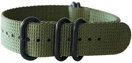 20mm 5 Ring 12"(300mm) Military Army Diver Nylon Watch Strap Band #Olive Green - PVD Black