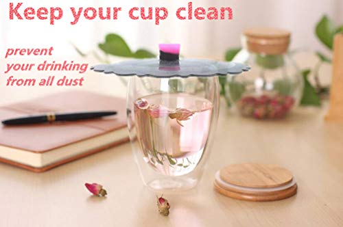 JSS Set of 2 Round Silicone Mug Coffee Cup Cap, Seal Air Tight Drink Cup Lid, Tea Glass Cup Cover, Spill Proof Suction Lid Tumblers (Grey)