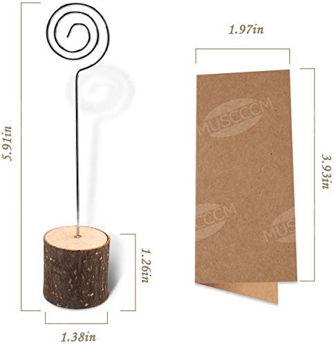 MUSCCCM Rustic Wood Place Card Holder, Photo Picture Note Clips with Swirl Wire Wooden Table Number Stands & 25 pcs Kraft Place Cards Bulk ，Best Choice for Wedding Home Party Table Number Name Label - Thumbnail 5
