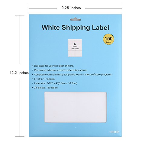 Self Adhesive Shipping Label, White Blank Labels for Laser or Inkjet, Pack of 150