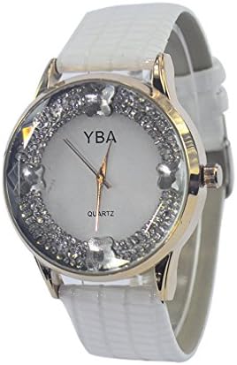 YBA 2017 New Fashion Leathe Wrist Band for Girl Wrist Watche Alloy Crystal Quartz Watches Girl Dress Decorative Watch (White)