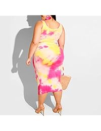 Trajes de vestido midi de 2 piezas sexy talla grande - Conjunto de faldas ajustadas con estampado tie dye
