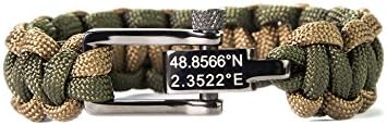 Personalized Coordinate Paracord Survival Bracelet with Gunmetal Stainless Steel Shackle, Adjustable for 8"-9" Wrists
