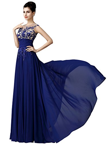 Edith qi Women's Chiffon Appliques Ruched Waist Long Evening Dress