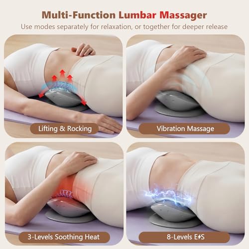 Smart Lower Back Massager, Rechargeable Lumbar Traction Massager, Electric Heated Lumbar Massager for Lower Back Pain, 3 Level Vibration Massage and Heat, Vibration & Adjustable Traction