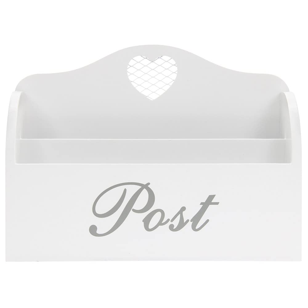 White Letter Rack With Grey Post Lettering and Cutout Heart Detail, Twin Compartment Decorative Mail Organiser Letters Storage for the Home