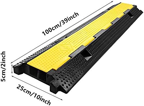 ybaymy 100x25x5cm Floor Cable Protector 2 Channel Black Rubber Cable Cover with Yellow Plastic Lid Linkable Floor Cable Cover Cord Channel Outdoor Cable Protector for Garage,Highway,Ramp - Image 3
