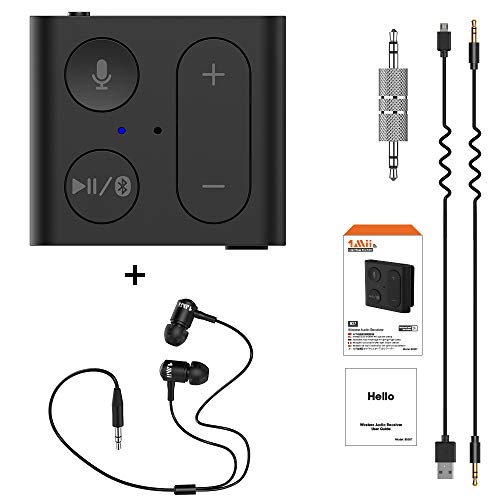 1Mii Bluetooth Receiver, Wireless Audio Adapter, Back Clip Bluetooth 5.0 Receiver with Mic for Handsfree Calls 3D Surround Music aptX Low Latency AUX 3.5mm for Wired Headphones Home Car Stereo-B07