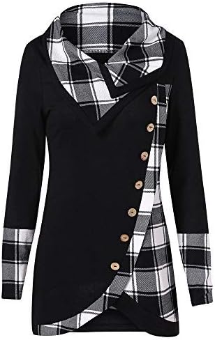 Woman Tops Jaminy Blouse Women Long Sleeve Plaid Turtleneck Tartan Tunic Sweatshirt Pullover Tops