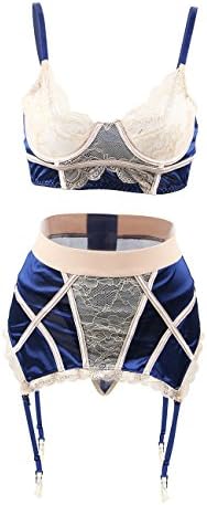 ohyeahgirl Womens Lace Overlay Bra Garter Belt Set Plus Size Ladies Lingerie Sets