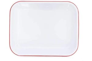 CROW CANYON HOME Enamelware Large Open Roaster, 13.5 x 10.75 inches, Vintage White/Red