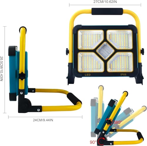 100W Reflector Solar Exterior Interior Portátil,Luz de Trabajo Led Recargable, 4 Modos, Luces de Campamento al Aire Libre Súper Brillantes, Senderismo, Iluminación del Lugar de Trabajo, Emergencia