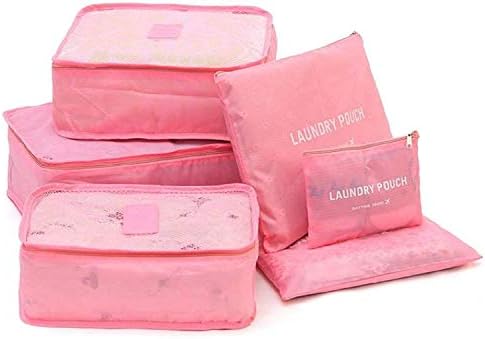 KBF 6 Set Travel Storage Bags Multi-Functional Storage Bag,Travel Packing Pouches, Luggage Organizer Pouch Travel Organizers, Packing Cubes, Laundry Bag Luggage Compression Pouches(Baby Pink)