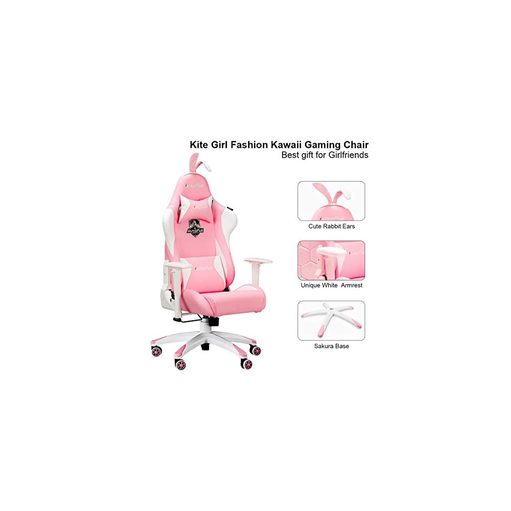 AutoFull Pink Kawaii Computer Gaming Chair Cute Sakura Base Customized