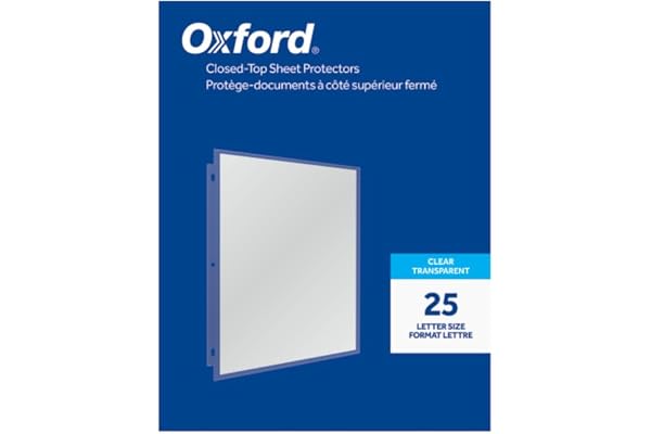 Oxford Sheet Protectors, 25-Pack, Letter Size 8.5" x 11", Clear Top-Loading Sleeves for Paper with Tuck-in Flap, 3-Hole Page
