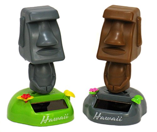 Solar Powered Easter Island Moai Bobble Head Tiki Dashboard Doll - Set of 2