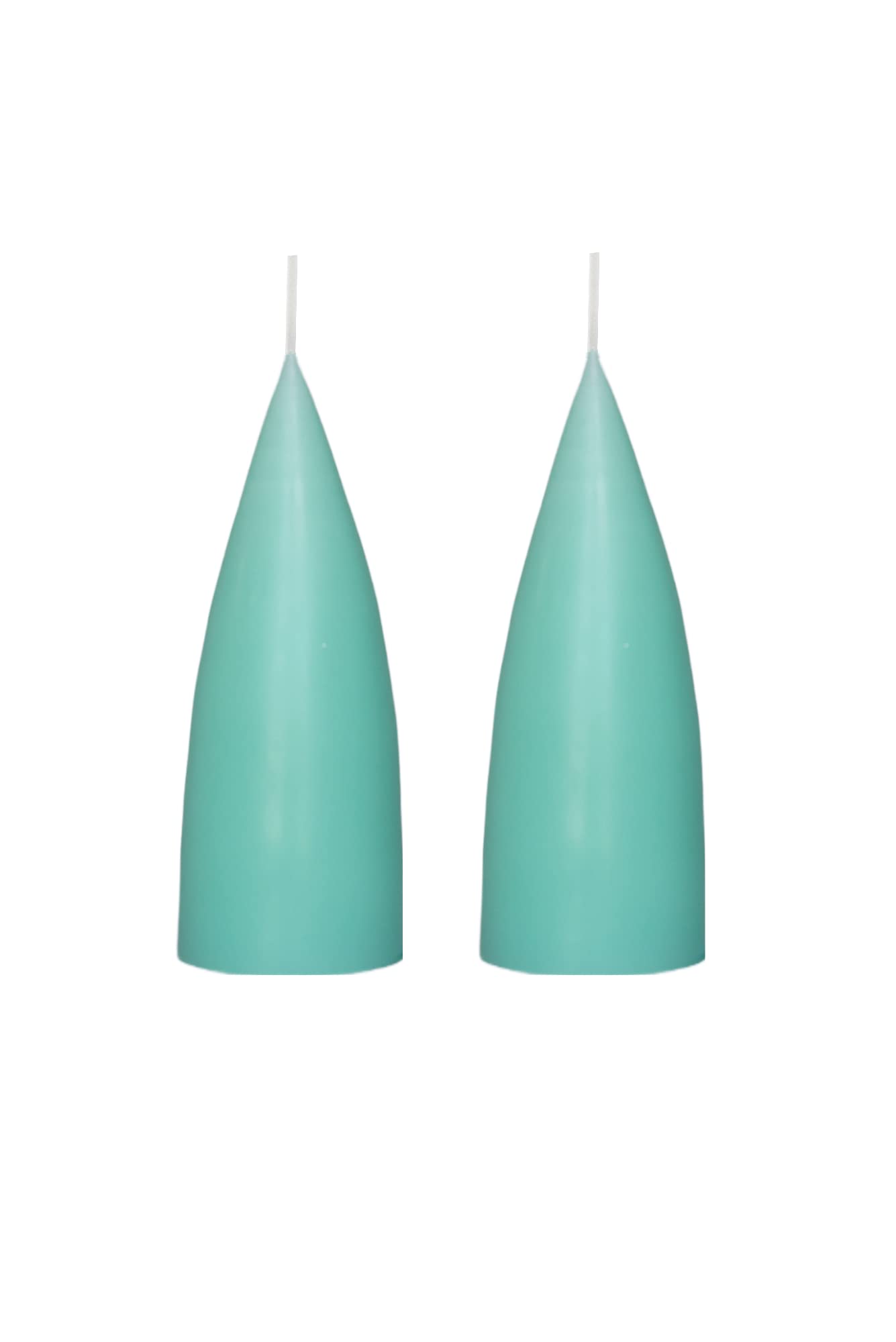 Kunstindustrien® Cone Shaped Candles, 43 Colours, Dripless & Smokeless, 15 Hour Burn Time, Unscented, 2pcs 6.5 x 16cm (Mint Green)