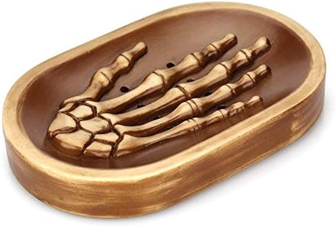 MJTCJY Gothic Skeleton Skull Hand Soap Dish Kitchen Bathroom Shower Soap Drainer Tray Holder Box Soap Storage Plate Tray Household 1pcs (Color : Dark Khaki)