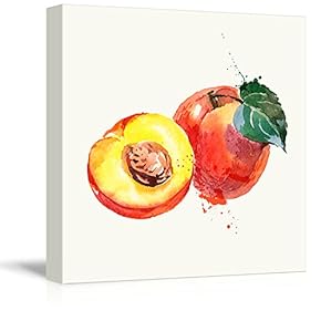 Square Canvas Wall Art - Peach Watercolor | Fruits Watercolor Art and Illustrations - Giclee Print Gallery Wrap Modern Home Art Ready to Hang - 12x12 inches