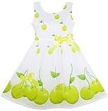 Sunny Fashion HY95 Girls Dress Green Apple Leaves Print Satin Bow Tie Size 6