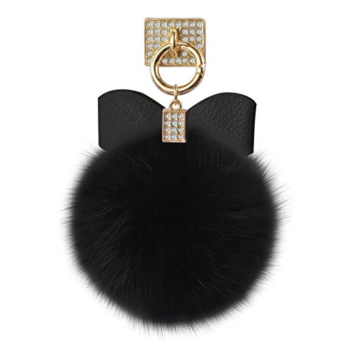 Black SOFT PUFFY FUR BALL Tassel for ALL Cell Phones Includes Finger Ring Holder that attaches to the Back of the Phone. Handmade Fashion Accessory WORKS WITH ALL CELL PHONES AND TABLETS